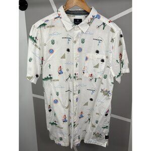 Roark Revival Argentina Journey Short Sleeve Shirt Men’s L White Graphic AOP